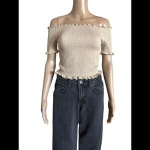 H&M Off-Shoulder Ruffled Smocked Top - Size S